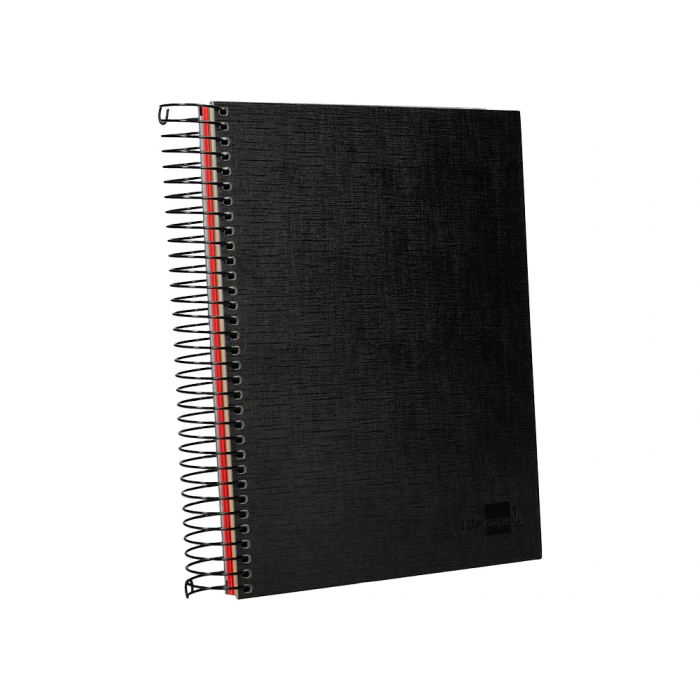 Liderpapel Cuaderno espiral A5 micro papercoat tapa forrada 140 hojas 75gr cuadro 5mm banda 5 colores 6 taladros negro 5