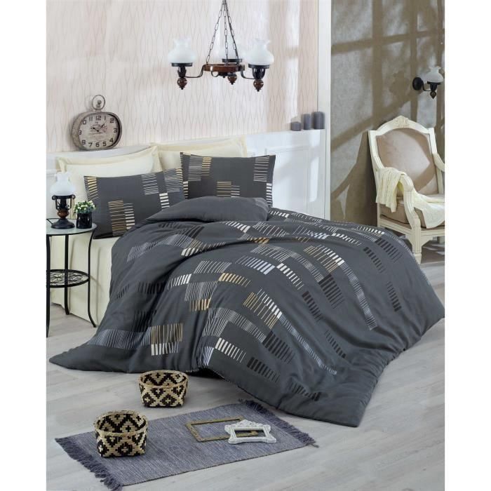 Juego de cama 220x240 cm Antracita, 65% Algodón 35% Poliéster - Incluye 1 funda nórdica y 2 fundas de almohada 60x60 cm - MEN8681181861240