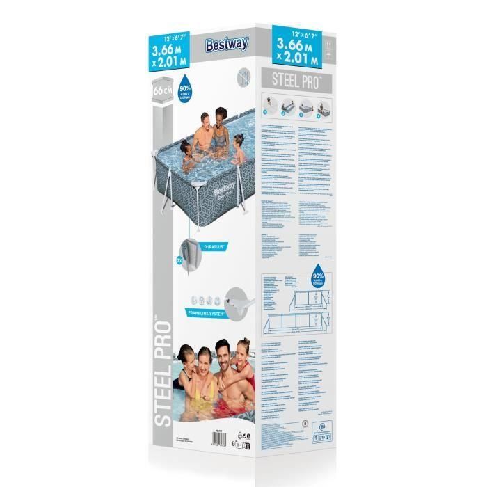 Bestway BES6941607347430 Piscina Elevada Tubular Steel Pro Rectangular con Estructura de Acero 366x201x66 cm 5 Bestway BES6941607347430 Piscina Elevada Tubular Steel Pro Rectangular con Estructura de Acero 366x201x66 cm 5
