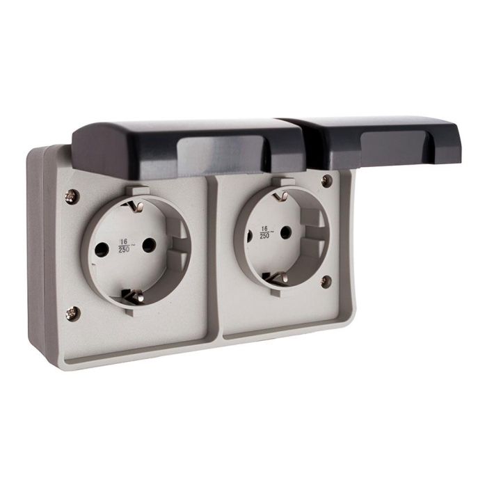 Base fija estanca doble t/tl 16 a 250 v ip44 (retractilada Base fija estanca doble t/tl 16 a 250 v ip44 (retractilada