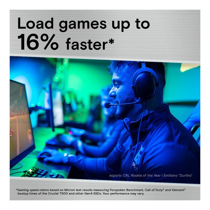 Crucial T500 SSD 2TB NVMe PCIe 4.0 x4 M.2 2280 Lectura 7400 MB/s Escritura 7000 MB/s Disco Duro Interno 2