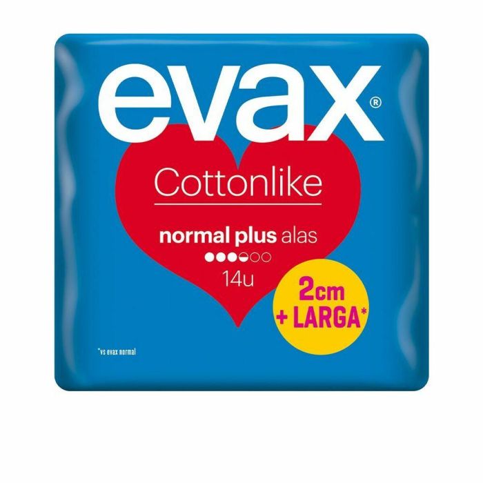 Evax Compresas Cottonlike Normal Plus con Alas, Núcleo Súper Absorbente y Anti-Olores, 14 unidades Evax Compresas Cottonlike Normal Plus con Alas, Núcleo Súper Absorbente y Anti-Olores, 14 unidades