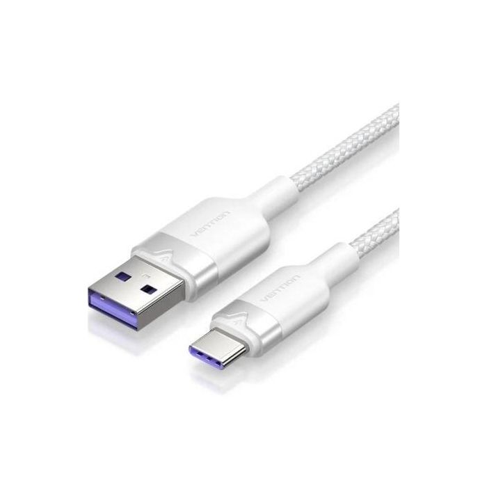 Cable USB 2.0 Tipo-C Vention CTOWF/ USB Tipo-C Macho - USB Macho/ Hasta 100W/ 480Mbps/ 1m/ Blanco