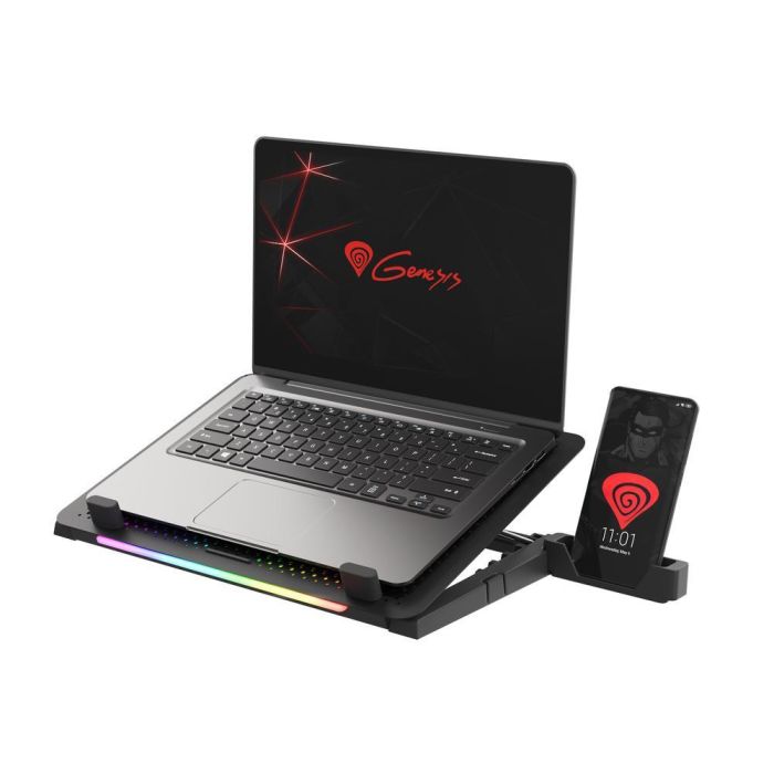 GENESIS Oxid 450 Base Refrigeradora para Portátil 15.6" con 5 Ventiladores, Iluminación RGB, USB Hub y Panel de Aluminio, Negro 2 GENESIS Oxid 450 Base Refrigeradora para Portátil 15.6" con 5 Ventiladores, Iluminación RGB, USB Hub y Panel de Aluminio, Negro 2