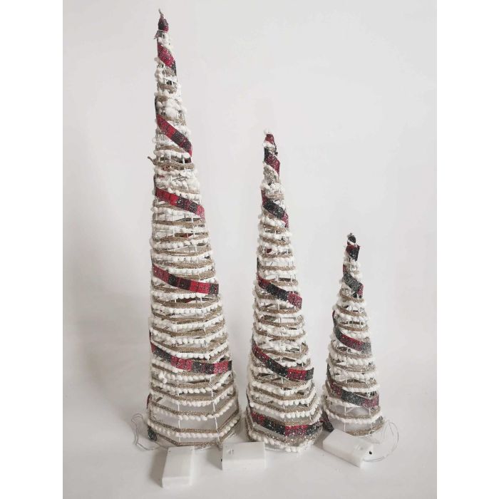 Cono Navidad Alpina DKD Home Decor Natural Blanco 20 x 80 x 20 cm Set de 3