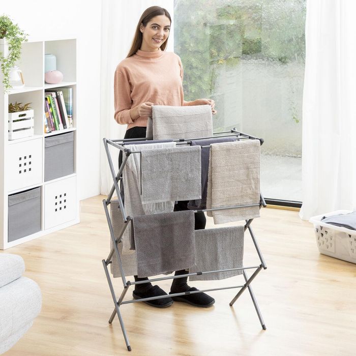 Tendedero Metálico Plegable y Extensible con 3 Alturas Cloxy InnovaGoods 11 barras 5 Tendedero Metálico Plegable y Extensible con 3 Alturas Cloxy InnovaGoods 11 barras 5