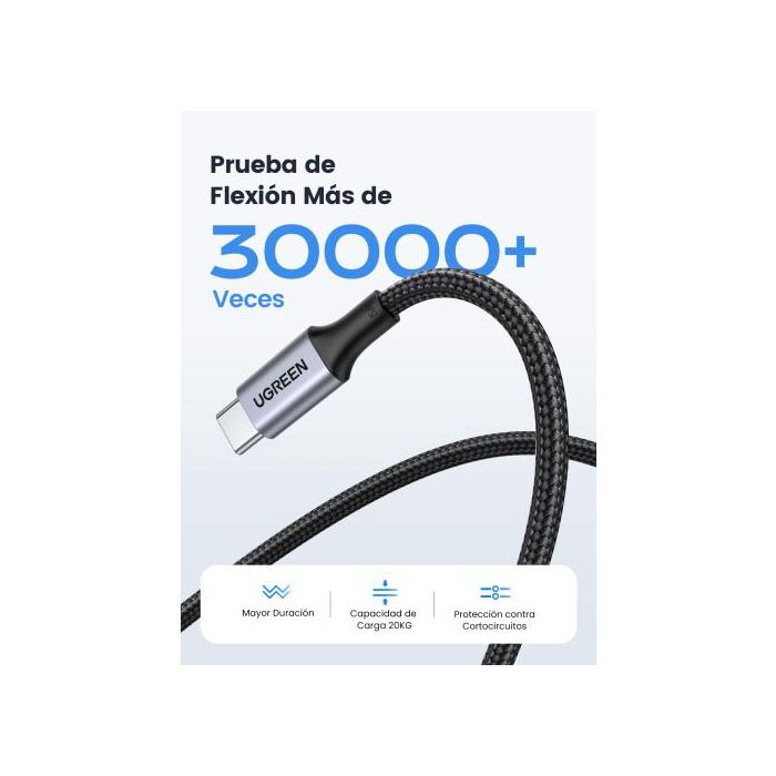 UGREEN 70427 Cable USB C a USB C 100W PD 1m Nylon Trenzado 480Mbps para iPhone 15 MacBook Pro/Air iPad Pro Samsung Galaxy S24 6