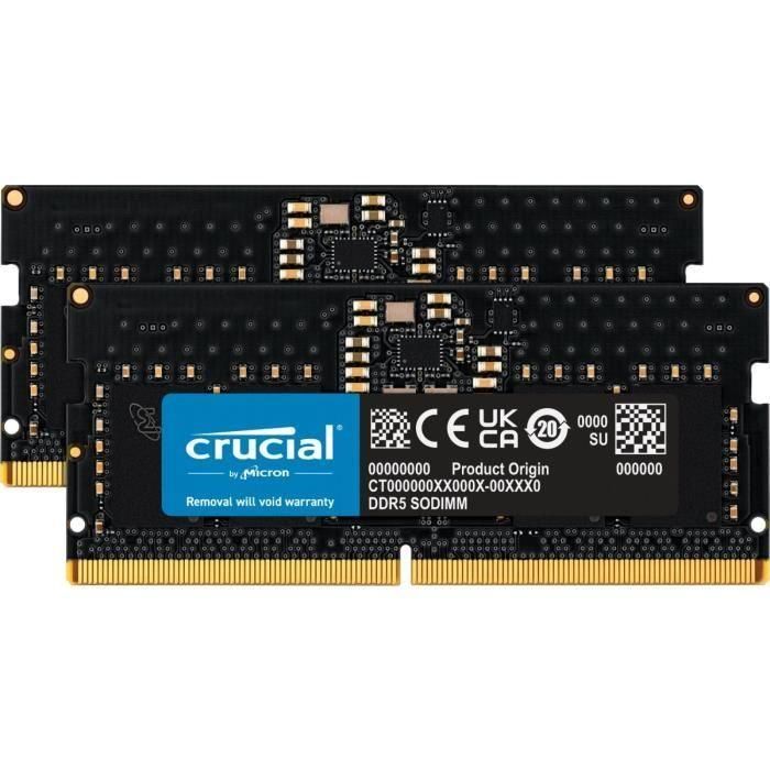 Memoria RAM CRUCIAL DDR5 - Kit 128 GB (2 x 64 GB) - 5600 MT/s - CL46 - SODIMM Memoria RAM CRUCIAL DDR5 - Kit 128 GB (2 x 64 GB) - 5600 MT/s - CL46 - SODIMM