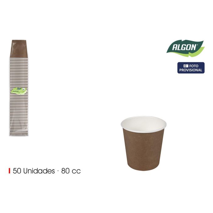 Inde Set de 50 Vasos de Cartón Marrón 80 cc (18 Unidades) Inde Set de 50 Vasos de Cartón Marrón 80 cc (18 Unidades)