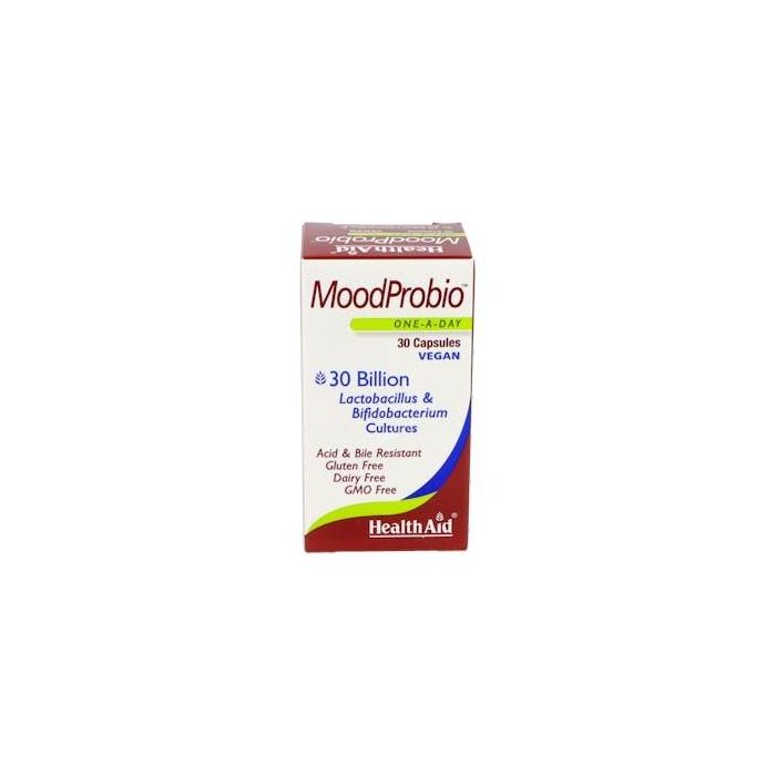HEALTH AID Moodprobio 30Billion Vegan 30Vcaps. Probiótico para el bienestar intestinal, 30.000 millones de bacterias