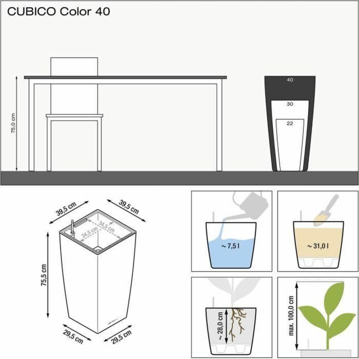 Lechuza 13158 Jardinera Cubico Color 40 Todo en Uno. Maceta de auto-riego con indicador de nivel de agua, color Pizarra 421429 3
