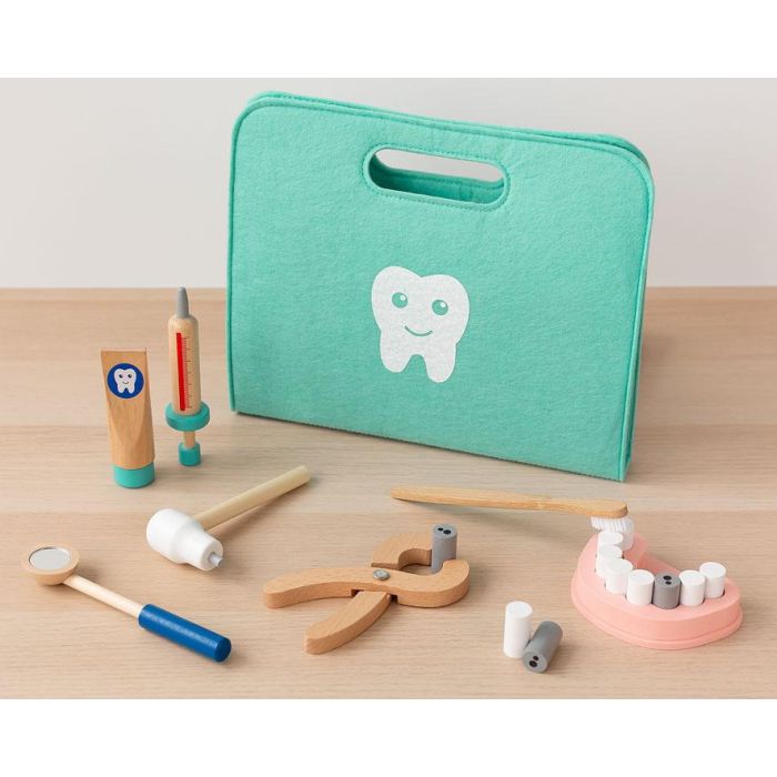 KioKids Juguete Set de Dentista de Madera Educativo con Accesorios, Maletín, Dientes y Caries para Niños +36 meses Multicolor