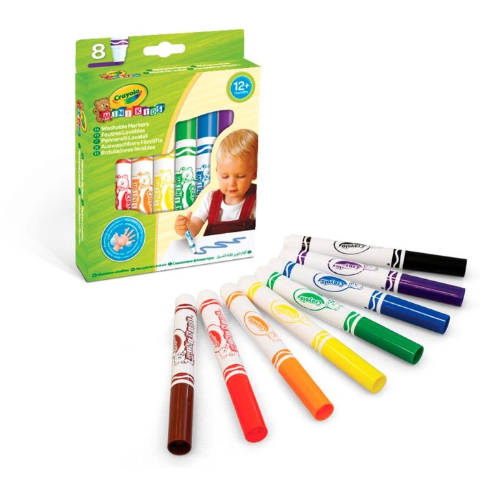 Crayola 8324 Rotuladores Lavables Mimi Kids, 8 Unidades con Puntas de Seguridad, Tinta Lavable sin Jabón, para Niños +12 Meses
