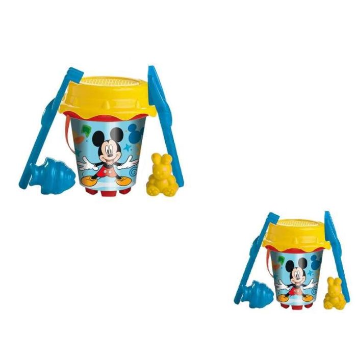 Cubo playa castillo mickey con cedazo, pala rastrillo y moldes 18 cm 1