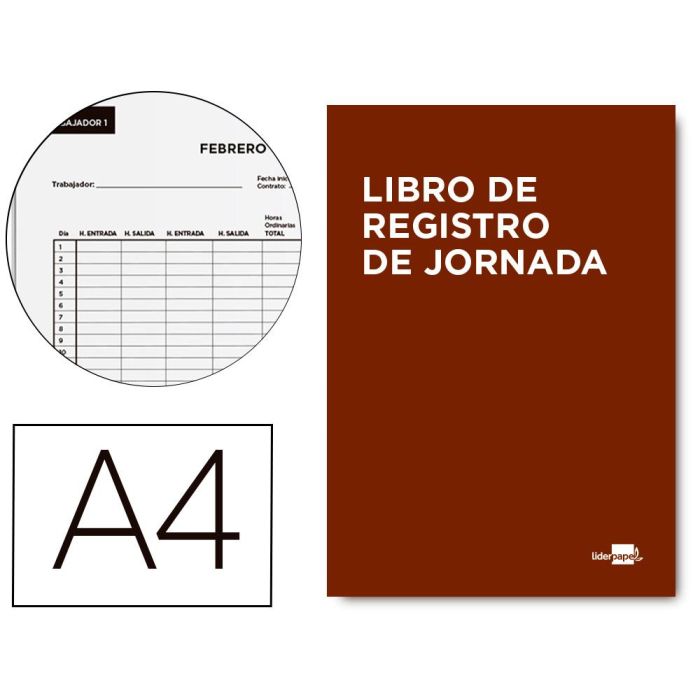 Libro Liderpapel Registro De Jornada Empleados A4 10 Empleados Mes Pagina Papel Blanco 90 gr