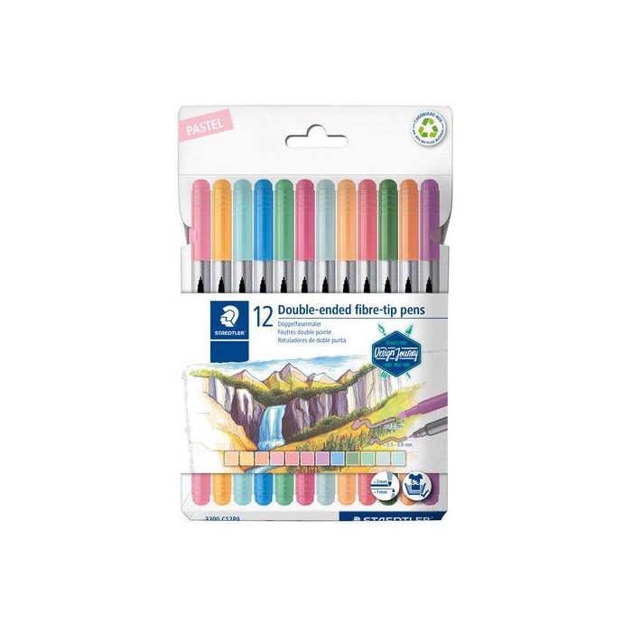 Rotulador Fibra Staedtler 3200 Design Journey Doble Punta Estuche De 12 Col. Pasteles