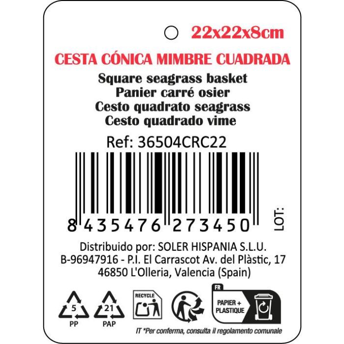 Cesta de mimbre cuadrada Privilege 22x22x8 cm (12 Unidades) 3 Cesta de mimbre cuadrada Privilege 22x22x8 cm (12 Unidades) 3