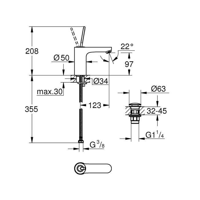 Mezclador monomando de lavabo - Tamaño M - GROHE - Get Joy - Chrome 1