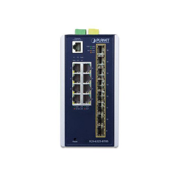 Planet IGS-6325-8T8S Switch Industrial Gestionable L3, 8x Gigabit RJ45, 8x SFP 1G/2.5G, IP30, 56Gbps, -40 a 75°C, Montaje DIN 2 Planet IGS-6325-8T8S Switch Industrial Gestionable L3, 8x Gigabit RJ45, 8x SFP 1G/2.5G, IP30, 56Gbps, -40 a 75°C, Montaje DIN 2