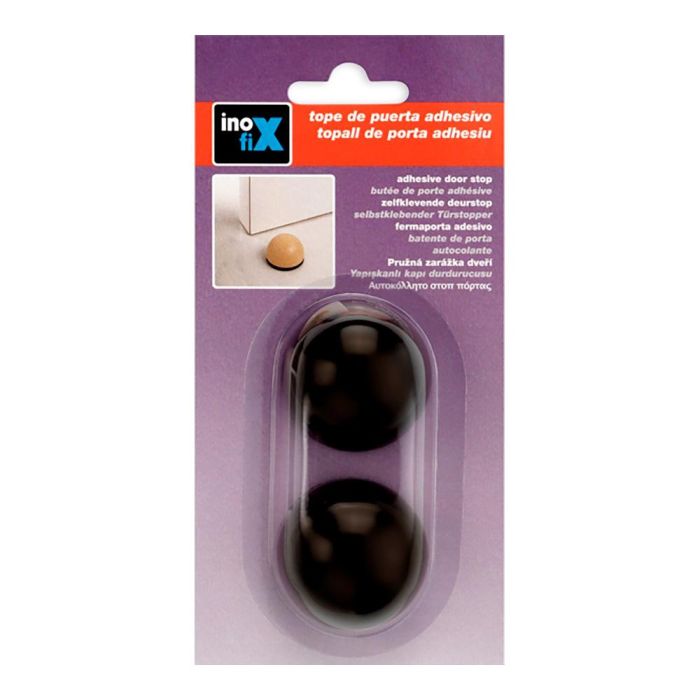 Inofix Tope de puerta flexible marrón, PVC flexible, adhesivo, blister 2 unid., 27x40x40 mm, para puertas de interior 1