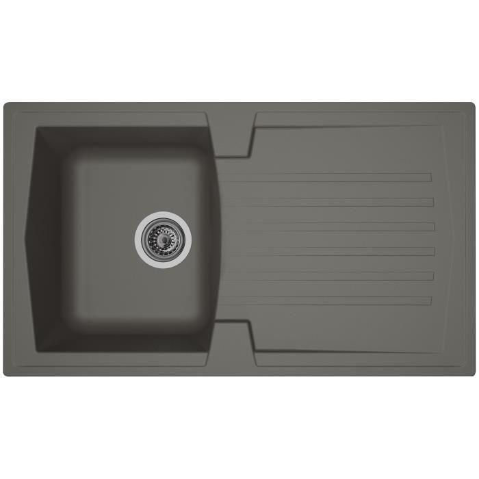 STRADOUR Fregadero de cocina empotrado 1 bandeja + 1 escurridor Arena - Resina - 86 x 50 cm - Gris hormigón STRADOUR Fregadero de cocina empotrado 1 bandeja + 1 escurridor Arena - Resina - 86 x 50 cm - Gris hormigón