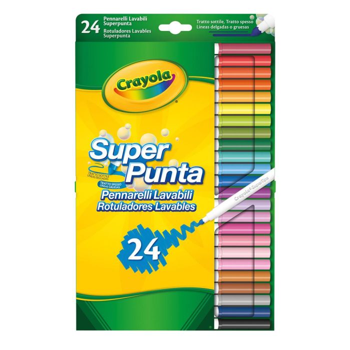 Crayola 7551 Rotuladores Lavables Punta Cónica 24 Unidades Línea Gruesa Delgada Niños +3 Años Colegio Casa
