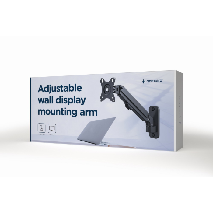 GEMBIRD MA-WA1-01 Soporte para Monitor de Pared con Brazo Ajustable, Soporta hasta 27" y 7kg, Compatible VESA, Negro