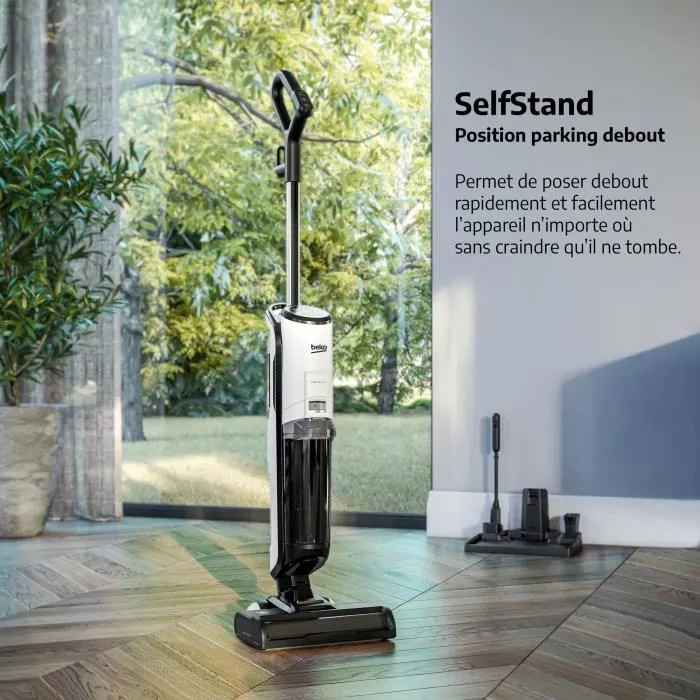 Beko VCW70340W Aspirador Mopa 3 en 1 con Opción Vapor - 300 W y 1400 W Vapor - Pantalla LED - Blanco y Negro 1