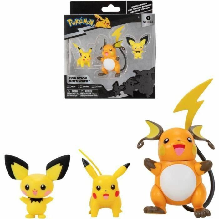 Bandai - Pokémon - Pack Evolución - Figura Pichu 5cm + Figura Pikachu 8cm + Figura Raichu 10cm - JW2778