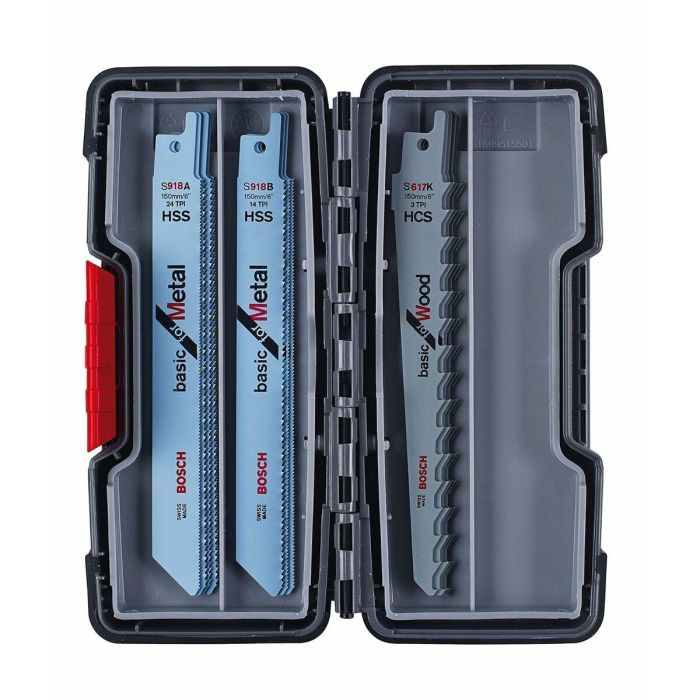 Bosch Hojas de Sierra de Calar Basic Madera y Metal, Juego 15 Piezas S 918 AF, S 918 BF, S 617 K 6