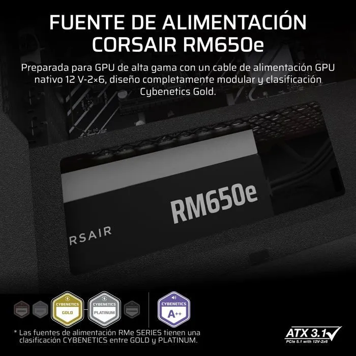 Corsair RM650e CP-9020302-EU Fuente de Alimentación 650W 80 Plus Gold ATX Totalmente Modular Negro 1