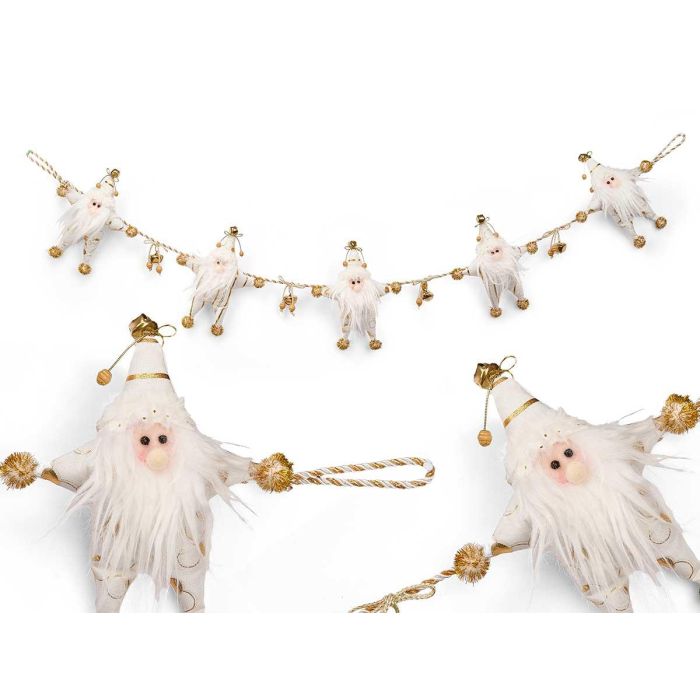 Guirnalda de Tela Papa Noel Blanco Oro 160 cm - Krist+ (12 Unidades)