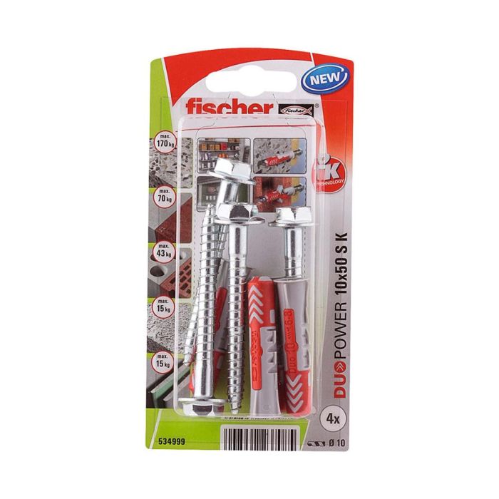 Blister 4 tacos+tornillos duopower ø10x50mm 534999 fischer