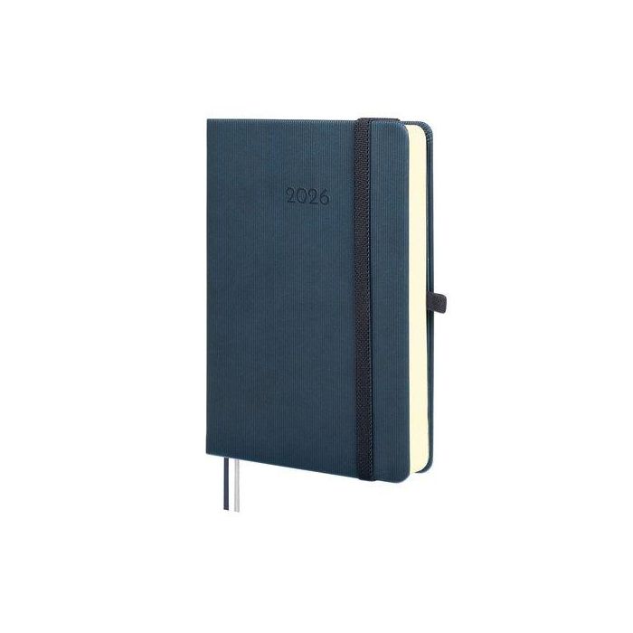 Agenda Anual (2026) Catalan Finocam Minimal Textura Cosida Tapa Dura Con Goma M4 118X168 D/P Blau