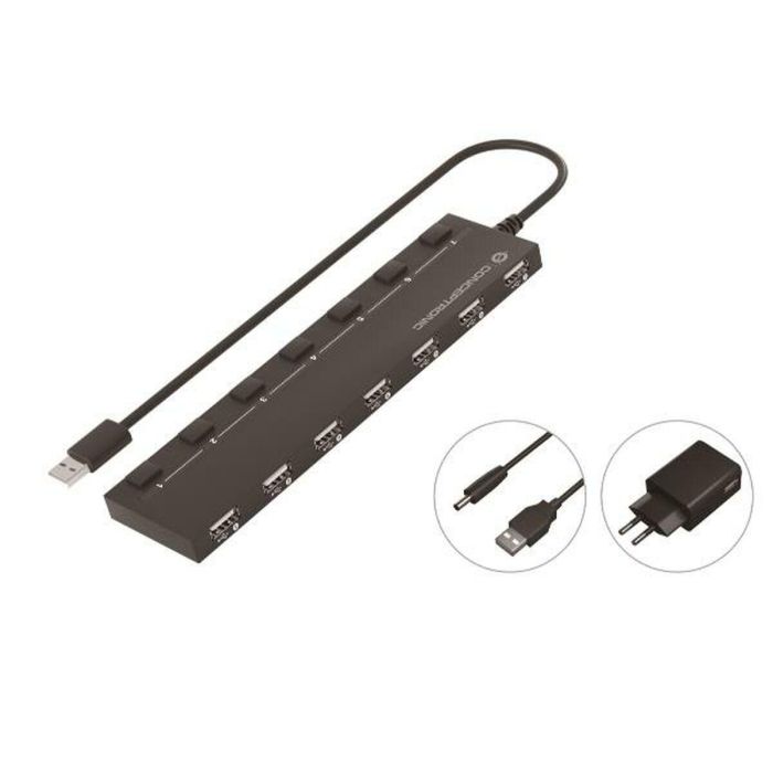 Conceptronic Hub USB 2.0 Hubbies08 7 Puertos, Negro - Expansión para PC/Portátil, Plug and Play, Incluye Adaptador 1 Conceptronic Hub USB 2.0 Hubbies08 7 Puertos, Negro - Expansión para PC/Portátil, Plug and Play, Incluye Adaptador 1