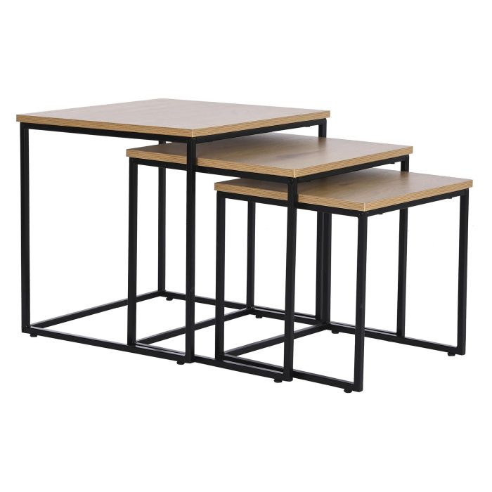 DKD Home Decor Mesita Auxiliar Urban Natural Negro Metal y MDF Set de 3 Piezas 45 x 45 x 45 cm 3