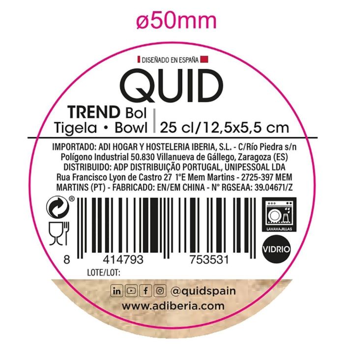 Bol Vidrio Trend Quid 25 cL-12,5x5,5 cm (24 Unidades) 2