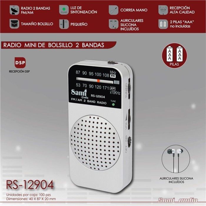 SAMI Radio AM/FM mini de bolsillo con altavoz y auriculares Radio Sami