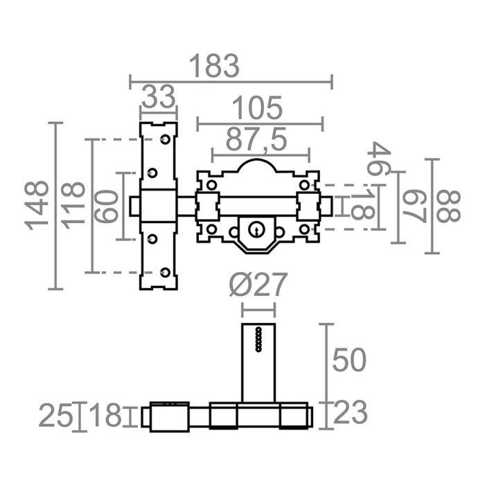 Cerrojo de seguridad Micel crr07 105l/50 Acero Gris 50 mm Sobreponer 2 Cerrojo de seguridad Micel crr07 105l/50 Acero Gris 50 mm Sobreponer 2