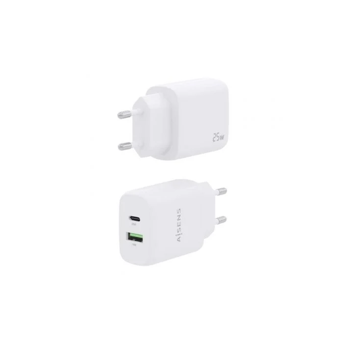 AISENS Cargador USB Pared A110-0758 25W 2 Puertos USB-C y USB-A QC3.0 Blanco para Móviles, Tablets y Portátiles 2 AISENS Cargador USB Pared A110-0758 25W 2 Puertos USB-C y USB-A QC3.0 Blanco para Móviles, Tablets y Portátiles 2