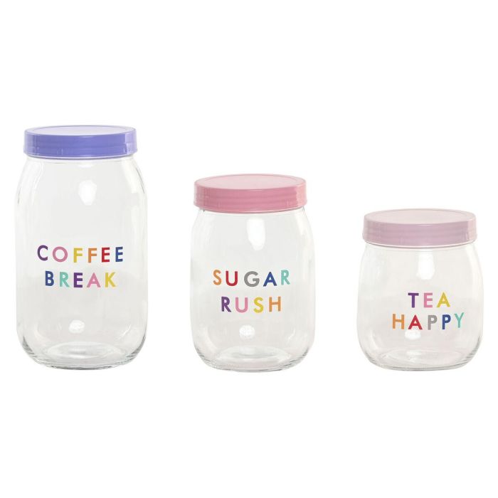 DKD Home Decor Bote Moderno de Cristal y PP Rosa Lila 11x20.3x11 cm Set 3 Piezas 1.5L/1L Apto Lavavajillas 0 DKD Home Decor Bote Moderno de Cristal y PP Rosa Lila 11x20.3x11 cm Set 3 Piezas 1.5L/1L Apto Lavavajillas 0