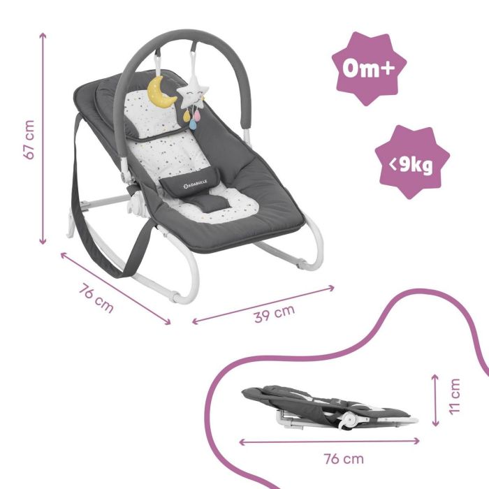 Badabulle Transat Easy Moonlight Tumbona para Bebé desde Nacimiento, 5 Posiciones Ajustables, Plegado Ultraplano y Lavable 3 Badabulle Transat Easy Moonlight Tumbona para Bebé desde Nacimiento, 5 Posiciones Ajustables, Plegado Ultraplano y Lavable 3