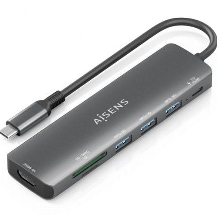 Hub USB Aisens 7 EN 1 Gris 100 W 0 Hub USB Aisens 7 EN 1 Gris 100 W 0