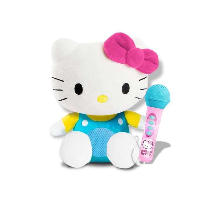 Hello Kitty Amplificador de Voz Peluche con Micrófono para Cantar y Grabar Música con Sonido y Luces 22x18x26cm 3+ Años