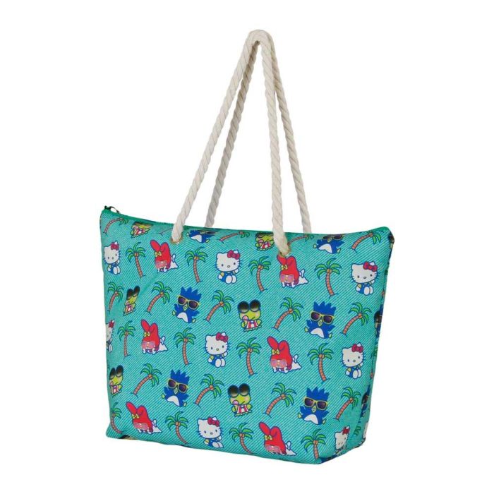 Sanrio Hello Kitty Bolsa de Playa Soleil Palms Hello Kitty Turquesa, Gran Capacidad 30L con Cremallera y Asas Hombro, Poliéster 17x52x37cm Sanrio Hello Kitty Bolsa de Playa Soleil Palms Hello Kitty Turquesa, Gran Capacidad 30L con Cremallera y Asas Hombro, Poliéster 17x52x37cm