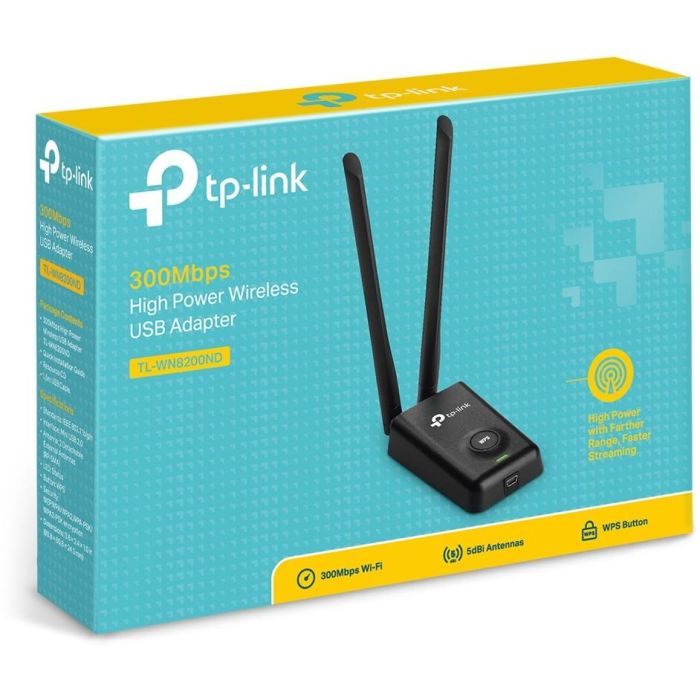 TP-Link TL-WN8200ND Adaptador WiFi USB 300Mbps Alta Potencia, Largo Alcance con Doble Antena 5dBi y Cable Extensión 3