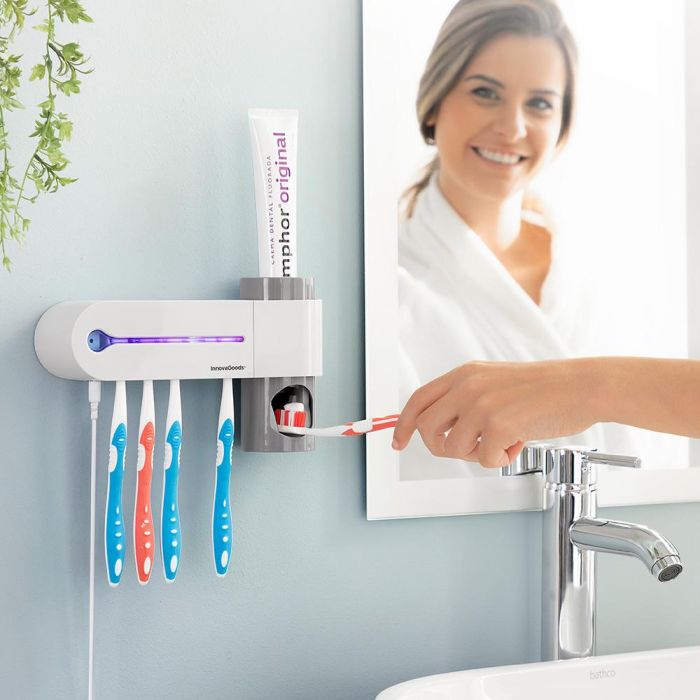 Esterilizador uv de cepillos dentales con soporte y dispensador de dentífrico 4 Esterilizador uv de cepillos dentales con soporte y dispensador de dentífrico 4
