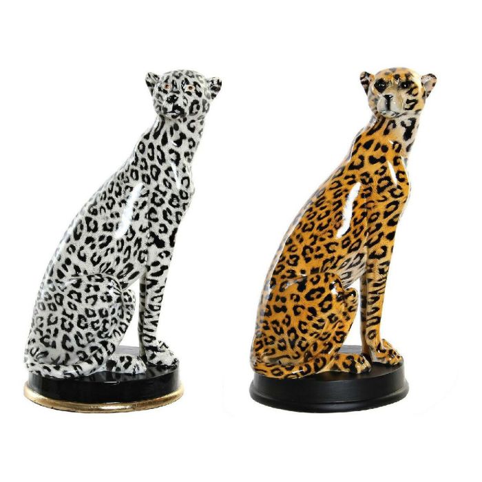 DKD Home Decor Figura Colonial de Resina Leopardo Naranja Blanco 16x32x16 cm Pack 2 Unidades