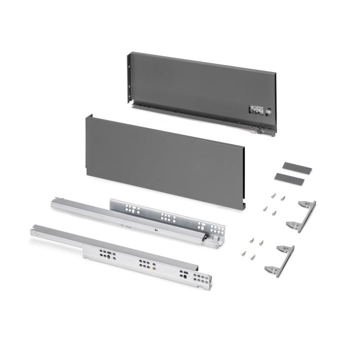 Emuca Cajón exterior Protone 30kg con guías de extracción total y cierre suave, Altura 178mm, profundidad 450mm, Acero, Gris antracita 0 Emuca Cajón exterior Protone 30kg con guías de extracción total y cierre suave, Altura 178mm, profundidad 450mm, Acero, Gris antracita 0
