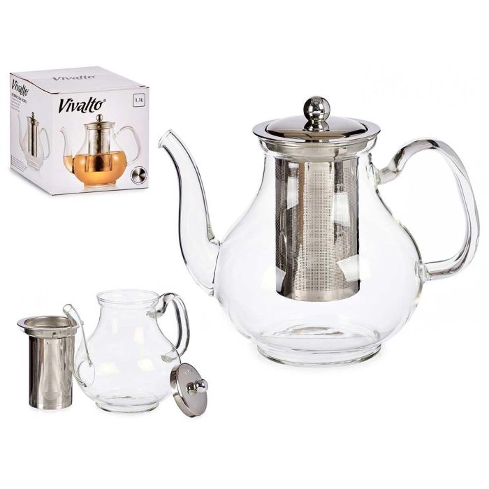 Tetera Clásica de Cristal y Acero Vivalto - 14x16x20.5 cm, 1100 ml (8 Unidades) Tetera Clásica de Cristal y Acero Vivalto - 14x16x20.5 cm, 1100 ml (8 Unidades)